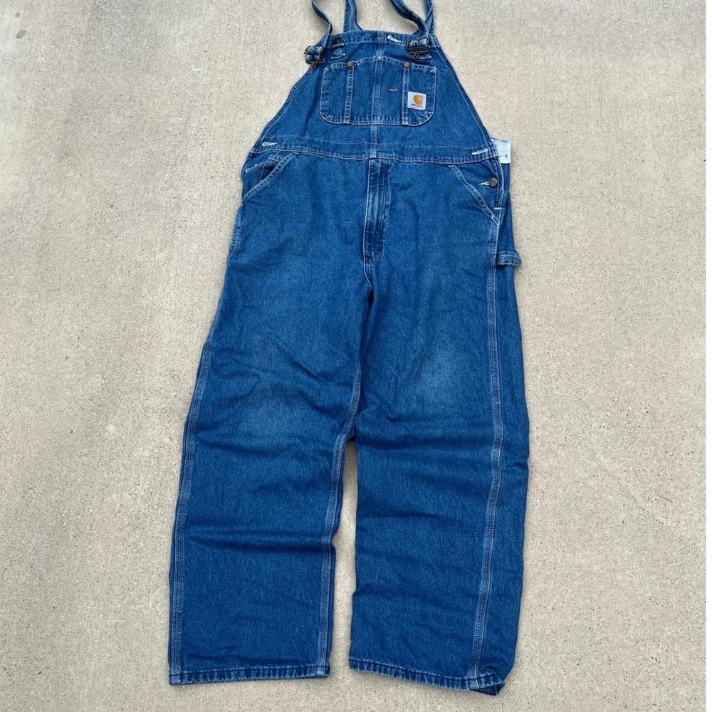 Carhartt Denim Bib Overalls Mens Blue Workwear R08 DST 38x31